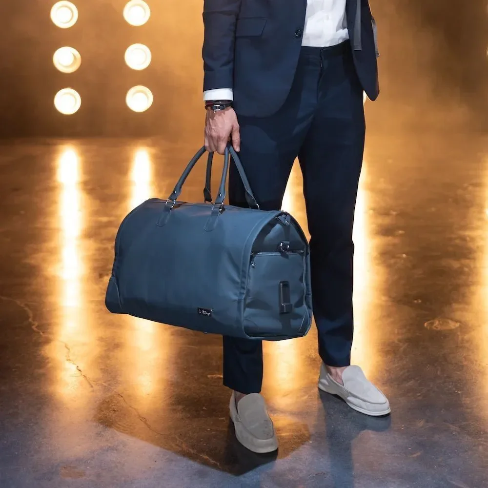 Navy Travel Duffel Bag with Shoulder Strap - collapsible (garment bag inside)